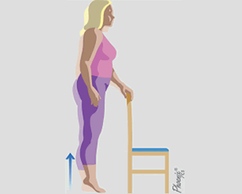 Ilustração de exercício com auxílio de cadeira: importância da atividade física nos quadros de osteoartrite