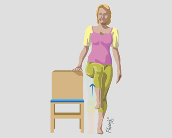 Exercício de levantamento de perna, com apoio