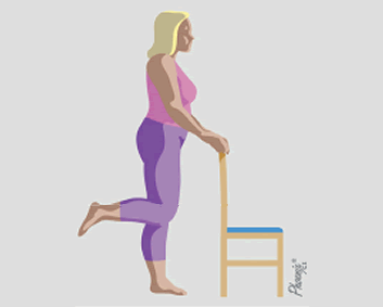 Exercício de flexão de perna para trás, com apoio.